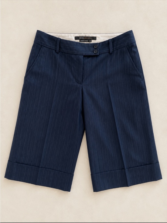 BCBGMaxAzria Pants - BCBGMAXAZRIA Navy Pinstripe Cuffed Bermuda Shorts Woman 10 Wool Blend Career Y2K